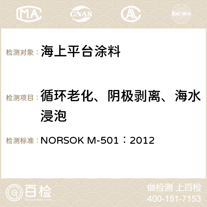 循环老化、阴极剥离、海水浸泡 表面处理和防护涂层 NORSOK M-501：2012