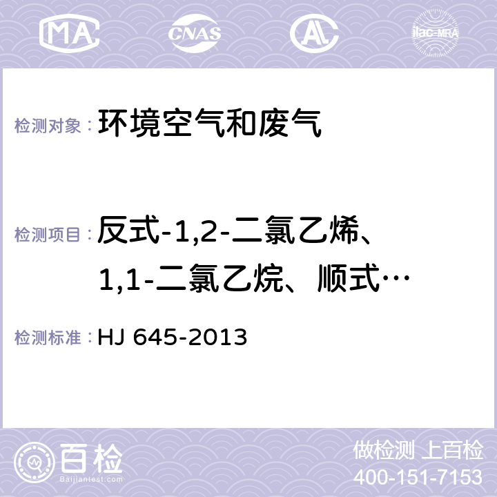 反式-1,2-二氯乙烯、1,1-二氯乙烷、顺式-1,2-二氯乙烯、三氯甲烷、1,2-二氯乙烷、1,1,1-三氯乙烷、四氯化碳、1,2-二氯丙烷、三氯乙烯、1-溴-2-氯乙烷、1,1,2-三氯乙烷、四氯乙烯、氯苯、三溴甲烷、1,1,2,2-四氯乙烷、1,2,3-三氯丙烷、苄基氯、1,4-二氯苯、1,2-二氯苯、1,3-二氯苯、六氯乙烷 环境空气 挥发性卤代烃的测定 活性炭吸附-二硫化碳解吸/气相色谱法 HJ 645-2013