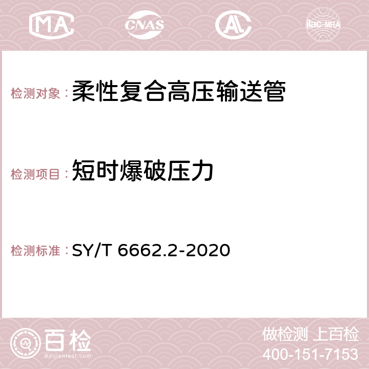 短时爆破压力 石油天然气工业用非金属复合管 第2部分:柔性复合高压输送管 SY/T 6662.2-2020 6.7