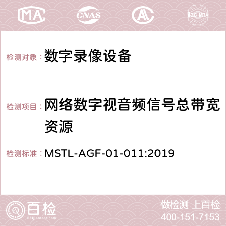网络数字视音频信号总带宽资源 上海市第一批智能安全技术防范系统产品检测技术要求 MSTL-AGF-01-011:2019 附件13.4