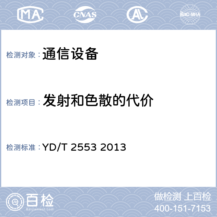 发射和色散的代价 6Gb/s基站互连用SFP+光收发合一模块技术条件 YD/T 2553 2013 4.2.3 表5、表6