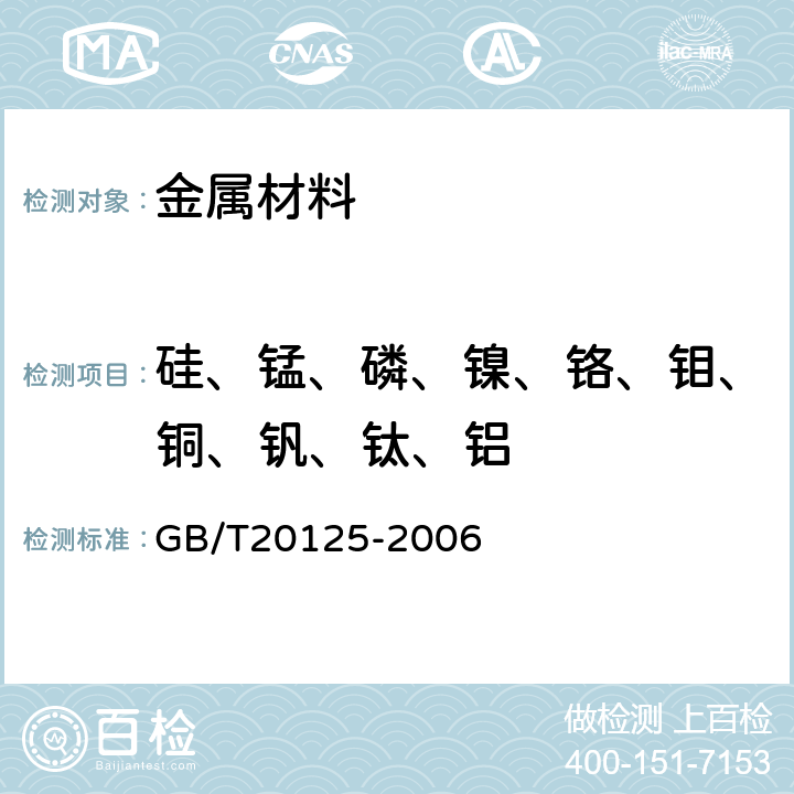 硅、锰、磷、镍、铬、钼、铜、钒、钛、铝 低合金钢.多元素含量的测定.电感耦合等离子体原子发射光谱法 GB/T20125-2006