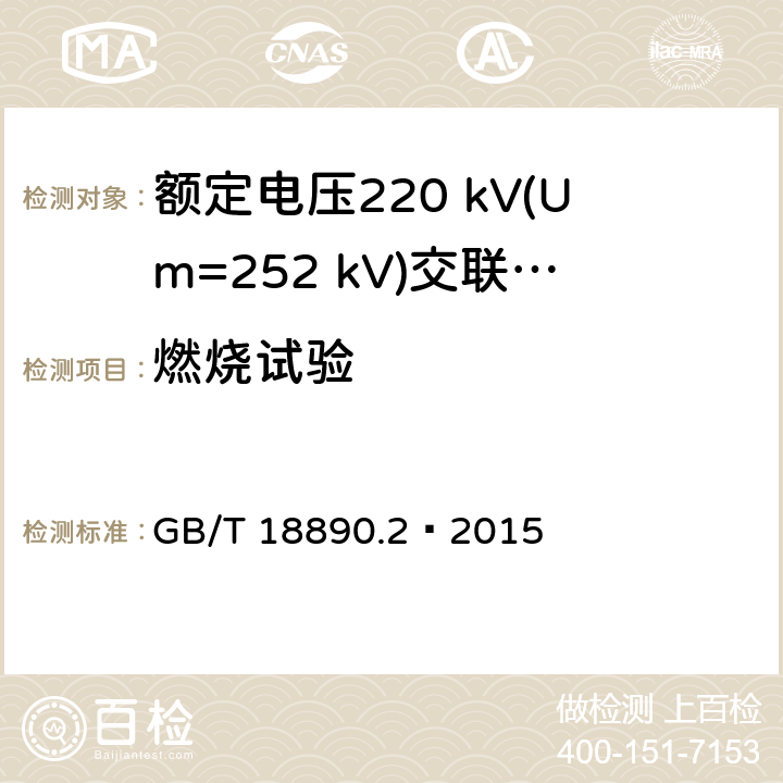 燃烧试验 额定电压220 kV(Um=252 kV)交联聚乙烯绝缘电力电缆及其附件 第2部分：电缆 GB/T 18890.2—2015