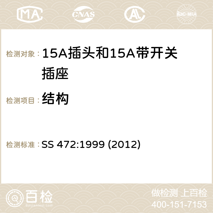 结构 15A插头和15A带开关插座 SS 472:1999 (2012) 12,13