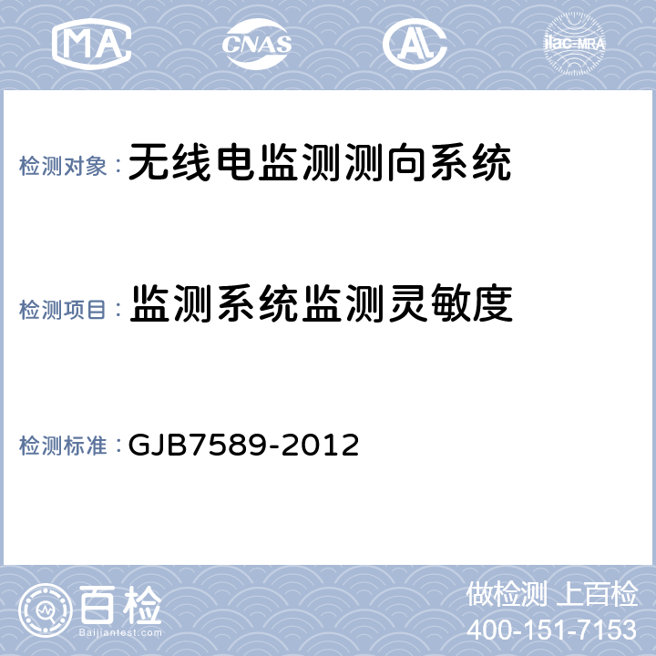 监测系统监测灵敏度 《军用VHF/UHF监测站性能指标测试方法标准》 GJB7589-2012 6.2