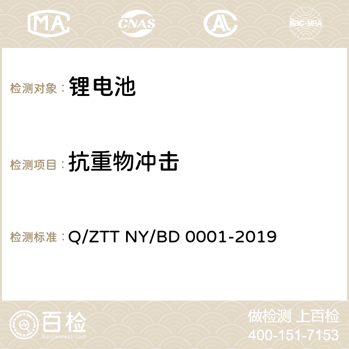 抗重物冲击 备电用磷酸铁锂电池组技术规范 Q/ZTT NY/BD 0001-2019 5.5.8