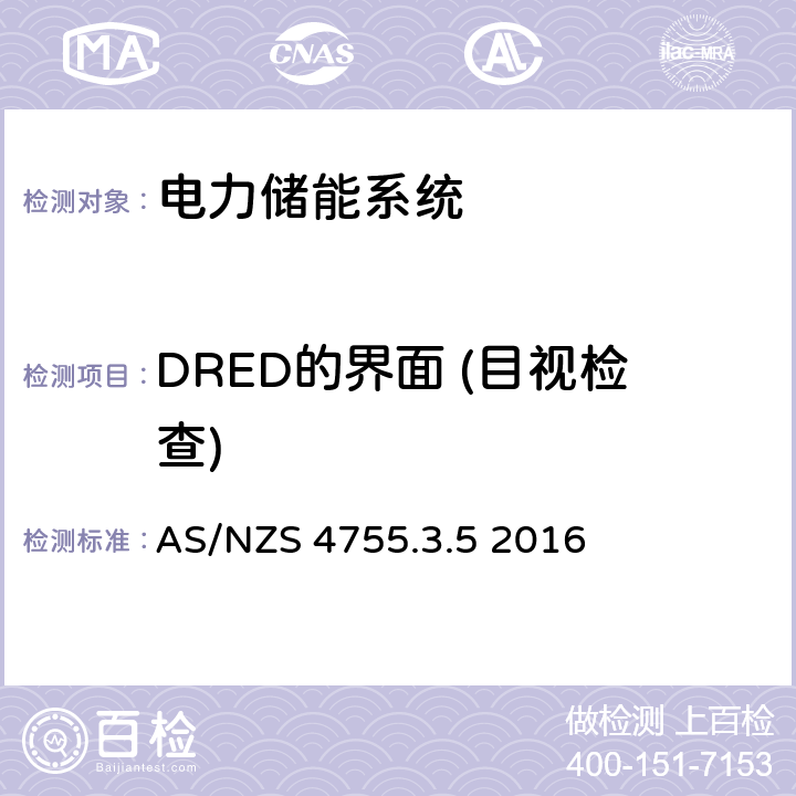 DRED的界面 (目视检查) AS/NZS 4755.3 电气产品的需求响应能力与支持技术 第3.5部分：需求响应使能装置及电气产品 - 并网储能系统的操作指令与连接 .5 2016 附录 F
