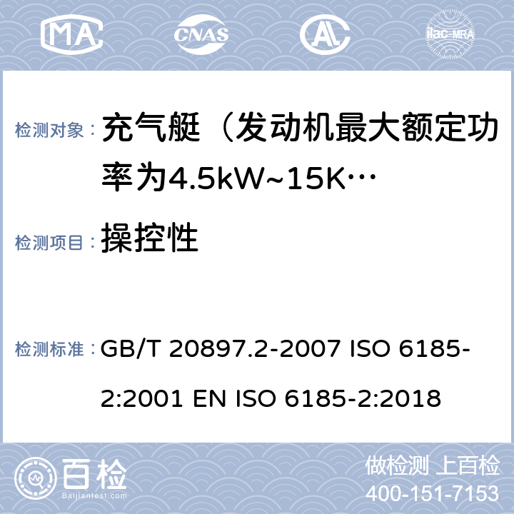 操控性 充气船 第2部分：最大电机额定功率为4.5 kW 至 15 kW的船舶 GB/T 20897.2-2007 ISO 6185-2:2001 EN ISO 6185-2:2018 6.9