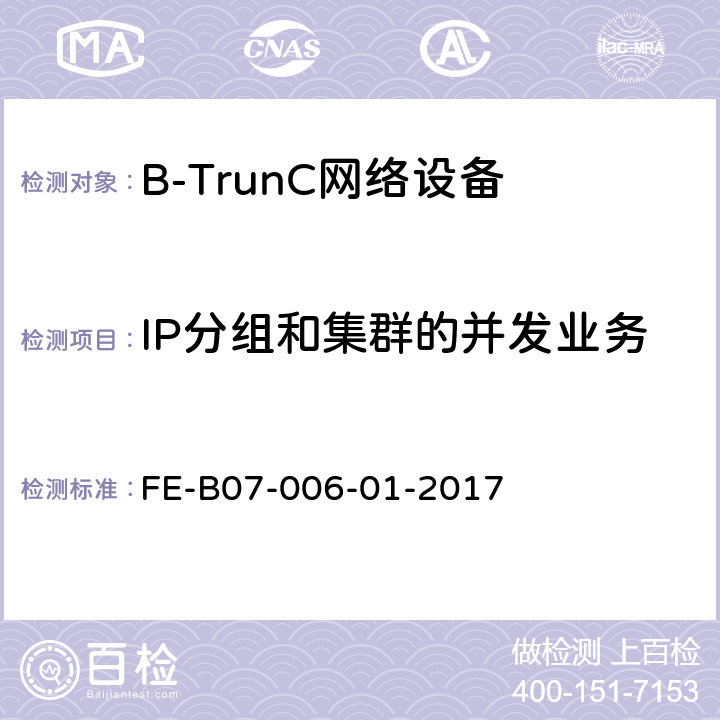 IP分组和集群的并发业务 B-TrunC 网络设备R1检验规程 FE-B07-006-01-2017 9