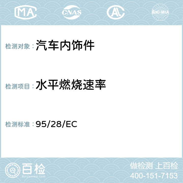 水平燃烧速率 在某类机动车辆内部结构所用材料的燃烧特性方面协调统一各成员国法律的欧洲议会及理事会指令 95/28/EC 附录4