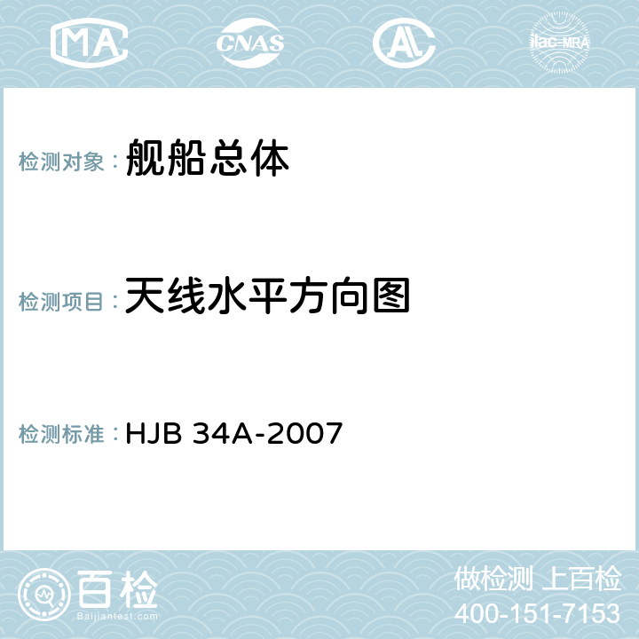 天线水平方向图 《舰船电磁兼容性要求》 HJB 34A-2007 5.2