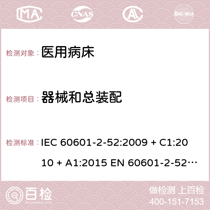 器械和总装配 医用电气设备 第2-52部分:医用病床的基本安全和基本性能专用要求 IEC 60601-2-52:2009 + C1:2010 + A1:2015 EN 60601-2-52: 2010 +A1:2015 201.15.4