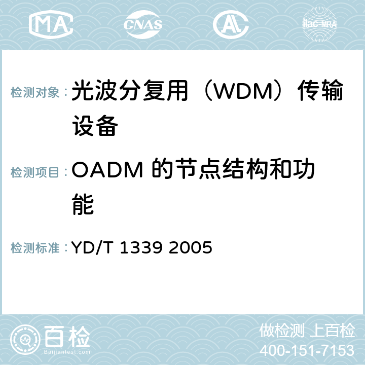 OADM 的节点结构和功能 城市光传送网波分复用（WDM）环网测试方法 YD/T 1339 2005