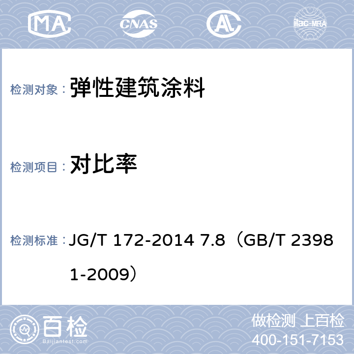 对比率 《弹性建筑涂料》 JG/T 172-2014 7.8（GB/T 23981-2009）