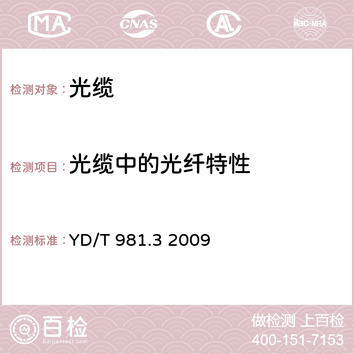 光缆中的光纤特性 接入网用光纤带光缆第3部分：松套层绞式 YD/T 981.3 2009 附录A