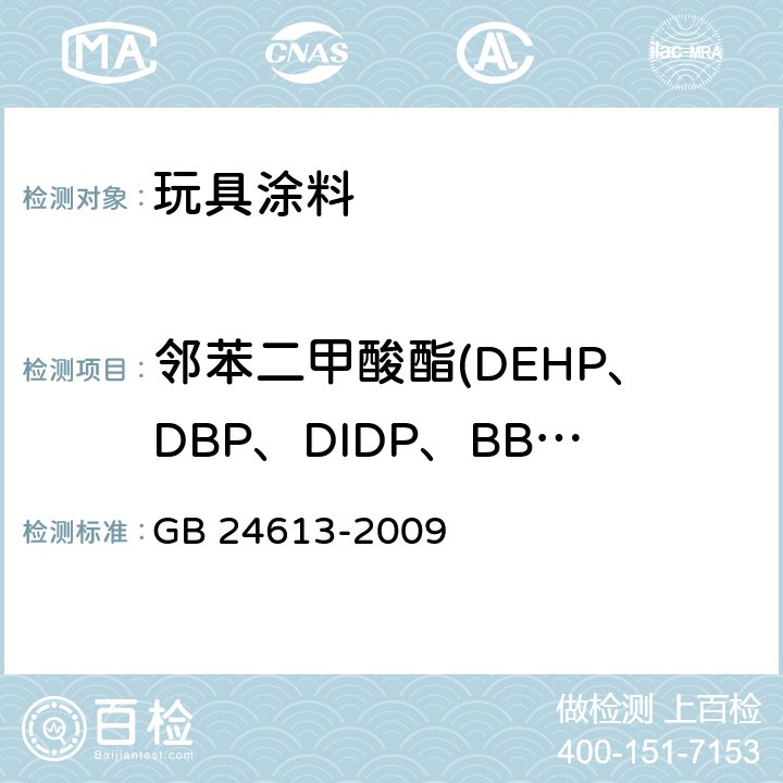 邻苯二甲酸酯(DEHP、DBP、DIDP、BBP、DINP、DNOP) 玩具用涂料中有害物质限量 GB 24613-2009 附录C