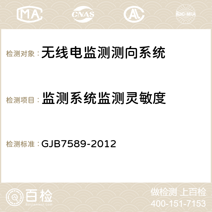 监测系统监测灵敏度 《军用VHF/UHF监测站性能指标测试方法标准》 GJB7589-2012 6.2