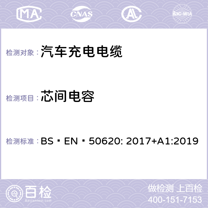 芯间电容 电缆-汽车充电电缆 BS EN 50620: 2017+A1:2019 表5