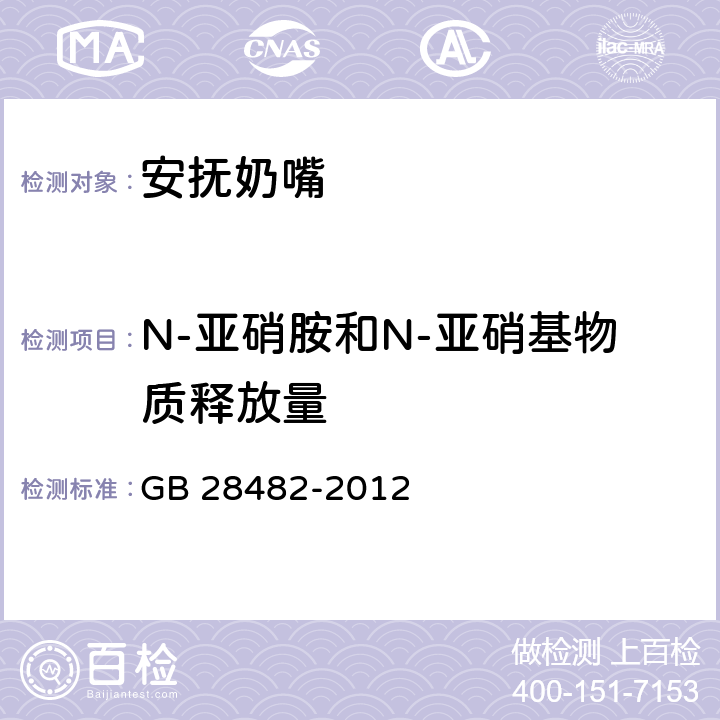 N-亚硝胺和N-亚硝基物质释放量 婴幼儿安抚奶嘴安全要求 GB 28482-2012 8.6