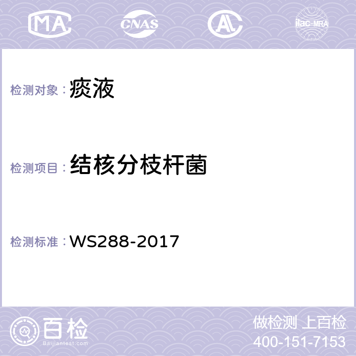 结核分枝杆菌 肺结核诊断 WS288-2017 附录B.2