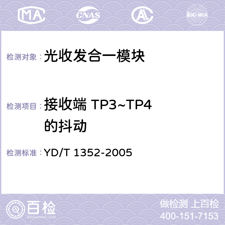 接收端 TP3~TP4 的抖动 千兆比以太网用光收发合一模块技术要求和测试方法 YD/T 1352-2005 6.2 表6