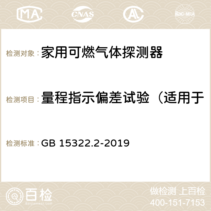 量程指示偏差试验（适用于具有浓度显示功能的试样） 《可燃气体探测器 第2部分：家用可燃气体探测器》 GB 15322.2-2019 4.4