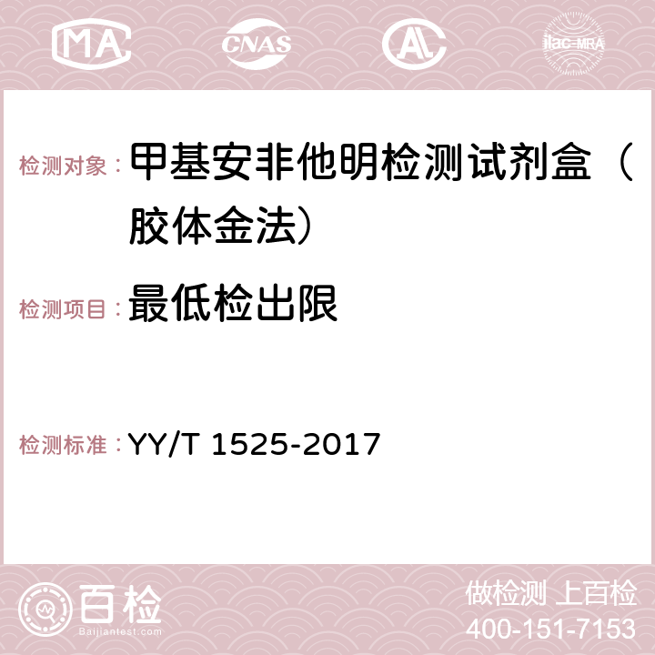 最低检出限 甲基安非他明检测试剂盒（胶体金法） YY/T 1525-2017 5.4