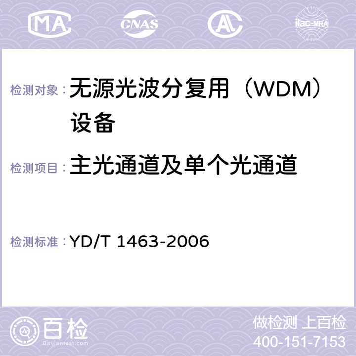 主光通道及单个光通道 YD/T 1463-2006 粗波分复用(CWDM)系统测试方法