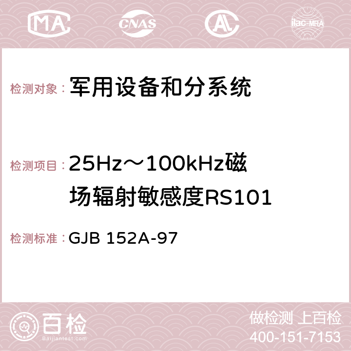 25Hz～100kHz磁场辐射敏感度RS101 《军用设备和分系统电磁发射和敏感度测量》 GJB 152A-97 方法RS101