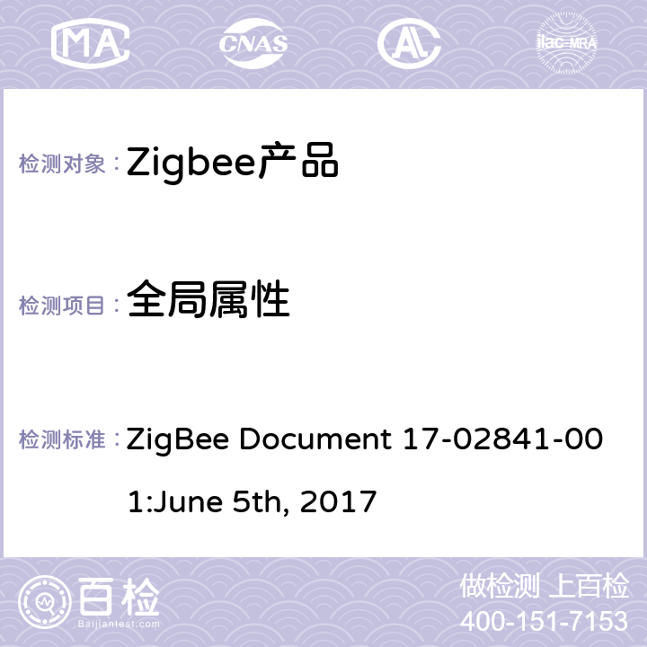 全局属性 投票控制集群测试标准 ZigBee Document 17-02841-001:June 5th, 2017 4.2.1