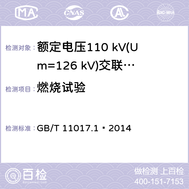 燃烧试验 额定电压110 kV(Um=126 kV)交联聚乙烯绝缘电力电缆及其附件 第1部分：试验方法和要求 GB/T 11017.1—2014 12.5.13