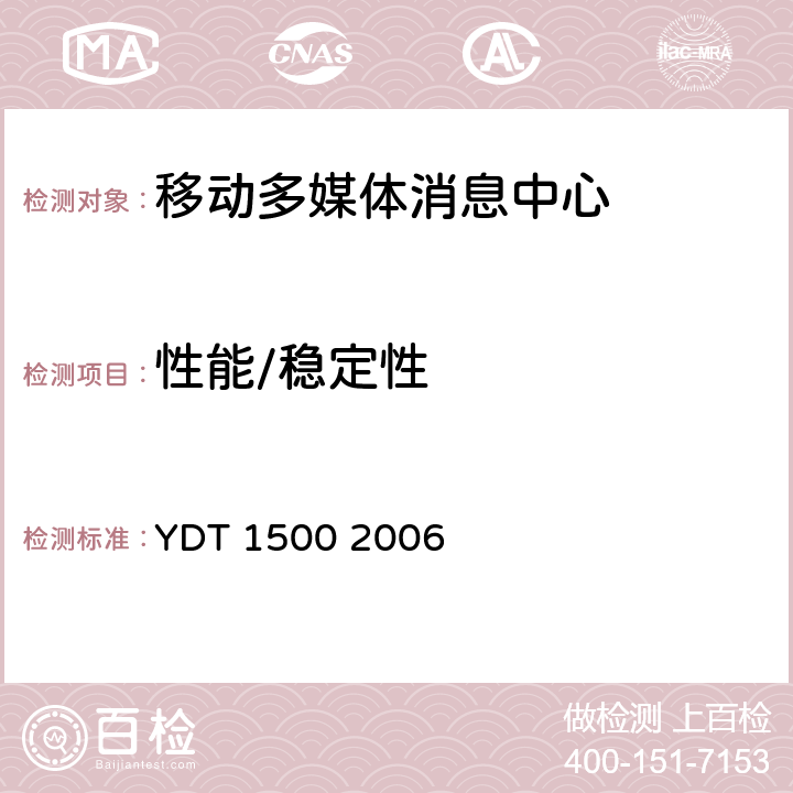 性能/稳定性 数字蜂窝移动通信网多媒体消息业务（MMS）中心设备测试方法 YDT 1500 2006 5.7