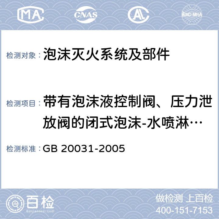 带有泡沫液控制阀、压力泄放阀的闭式泡沫-水喷淋系统 《泡沫灭火系统及部件通用技术条件》 GB 20031-2005 5.6.3.5、6.1、6.44