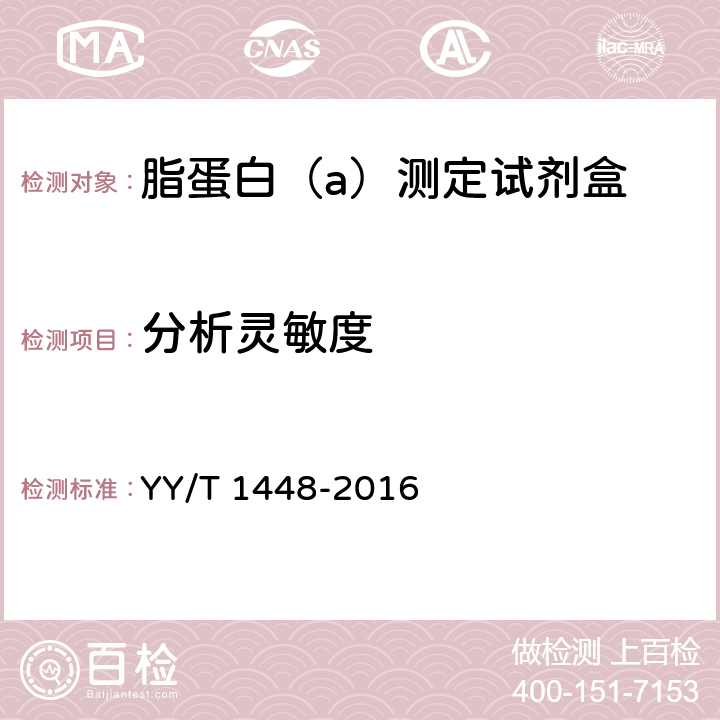 分析灵敏度 脂蛋白（a）测定试剂盒 YY/T 1448-2016