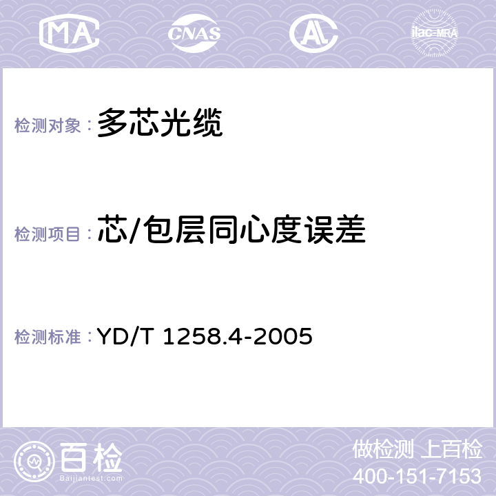 芯/包层同心度误差 《室内光缆系列 第4部分：多芯光缆》 YD/T 1258.4-2005 4.4.1.1和4.1.1.3