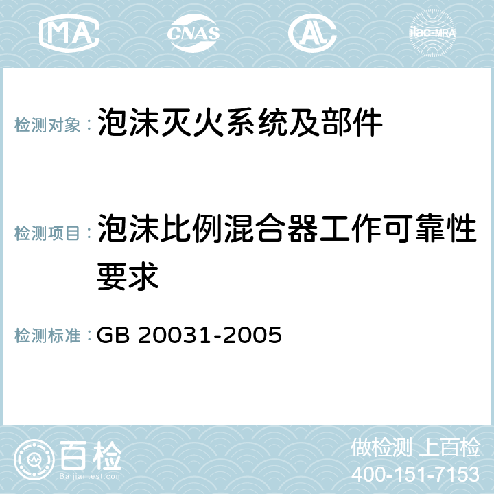 泡沫比例混合器工作可靠性要求 《泡沫灭火系统及部件通用技术条件》 GB 20031-2005 6.5、6.6