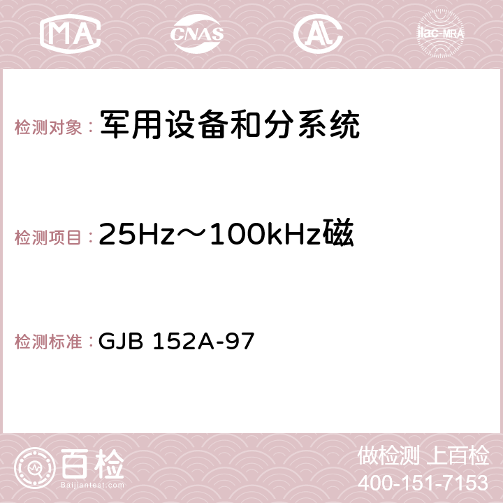 25Hz～100kHz磁场辐射敏感度 RS101 军用设备和分系统电磁发射和敏感度测量 GJB 152A-97