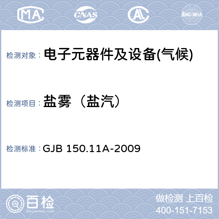 盐雾（盐汽） 军用装备实验室环境试验方法 第11部分 盐雾试验 GJB 150.11A-2009