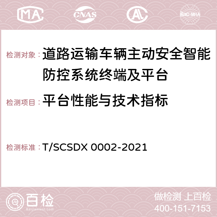 平台性能与技术指标 X 0002-2021 《道路运输车辆主动安全智能防控系统技术规范 第2部分：企业监控平台》 T/SCSD 5