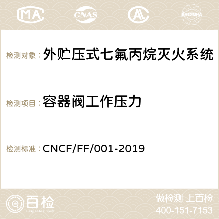 容器阀工作压力 《外贮压式七氟丙烷灭火系统》 CNCF/FF/001-2019 6.2