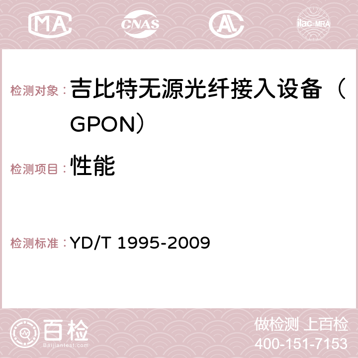 性能 接入网设备测试方法吉比特的无源光网络（GPON） YD/T 1995-2009 12、14