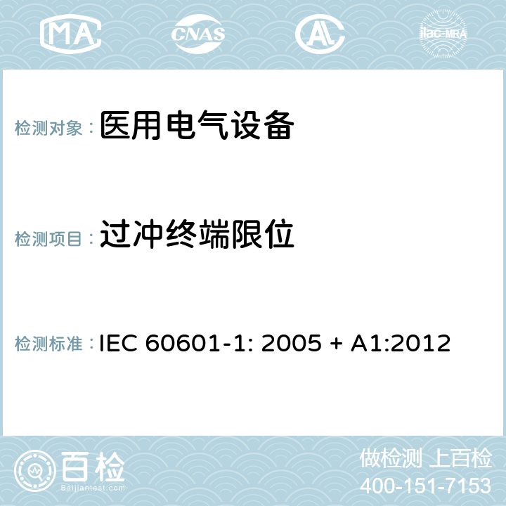 过冲终端限位 医用电气设备 第一部分：安全通用要求和基本准则 IEC 60601-1: 2005 + A1:2012 9.2.3.2