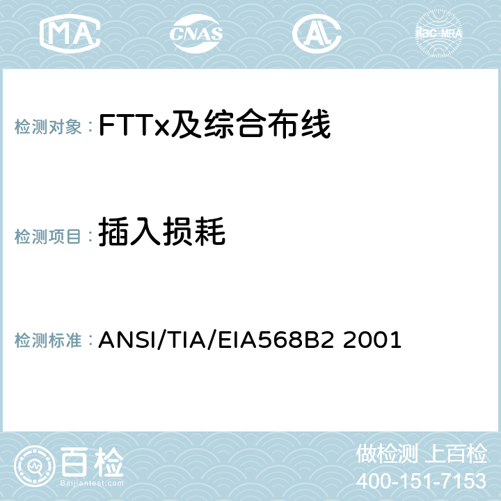 插入损耗 商业建筑通信布线规范第2部分：平衡双绞线组件 ANSI/TIA/EIA568B2 2001 表4