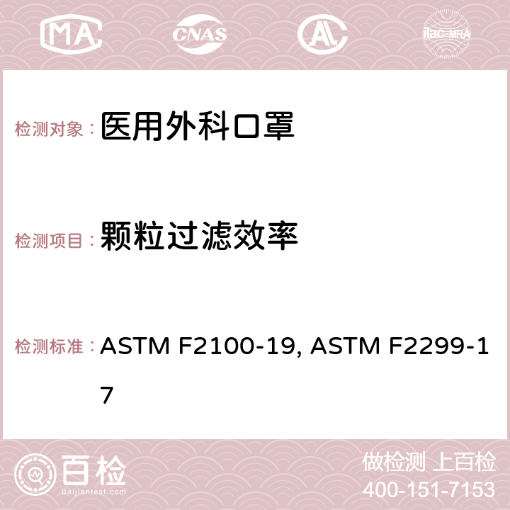 颗粒过滤效率 医用口罩材料性能的标准规范-颗粒过滤效率 ASTM F2100-19, ASTM F2299-17