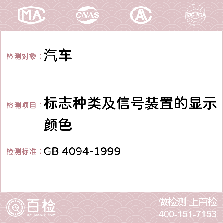 标志种类及信号装置的显示颜色 汽车操纵件、指示器及信号装置的标志 GB 4094-1999 5.1.11