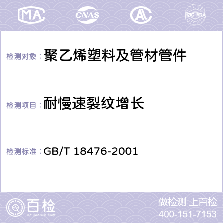 耐慢速裂纹增长 流体输送用聚烯烃管材-耐裂纹扩展的测定 切口管材裂纹慢速增长的试验方法（切口试验） GB/T 18476-2001