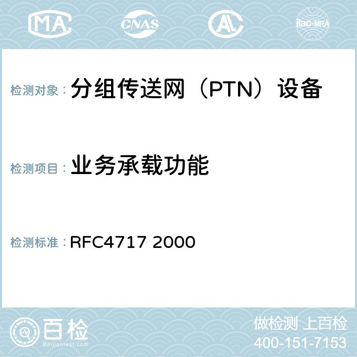 业务承载功能 RFC 4717 通过MPLS网络传送ATM的封装方法 RFC4717
 2000 1