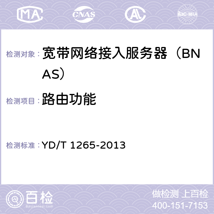 路由功能 网络接入服务器（NAS）测试方法 宽带网络接入服务器 YD/T 1265-2013 5.5