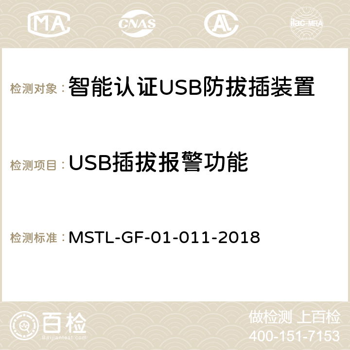 USB插拔报警功能 MSTL-GF-01-011-2018 上海市第一批智能安全技术防范系统产品检测技术要求（试行）  附件9智能系统.3