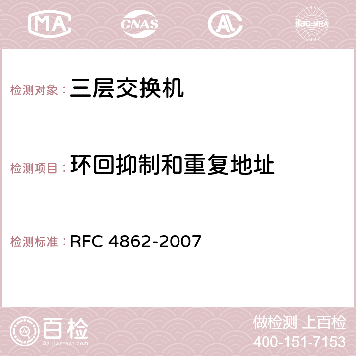 环回抑制和重复地址 IPv6无状态地址自动配置 RFC 4862-2007 Appendix A
